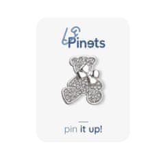 Pinets® Brož stříbrný medvídek s mašlí a kubickými zirkony