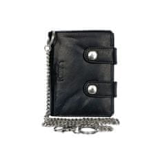 FLW Černá pánská kožená peněženka s 45 cm dlouhým řetězem a karabinkou