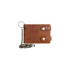 FLW Pánská celá kožená malá kapesní peněženka s 50 cm kovovým řetězem