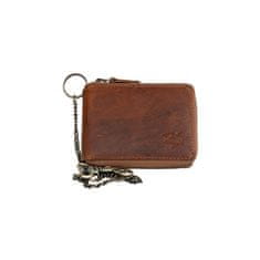 FLW Kožená malá kapesní peněženka se žralokem, s kovovým zipem dokola a řetězem