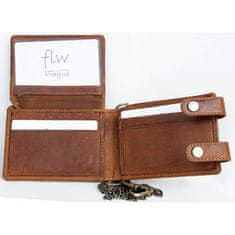 FLW Pánská celá kožená malá kapesní peněženka s 50 cm kovovým řetězem
