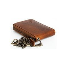 FLW Kožená malá kapesní peněženka se žralokem, s kovovým zipem dokola a řetězem
