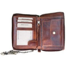 FLW Velká celokožená peněženka s 50 cm dlouhým kovovým řetězem a karabinkou