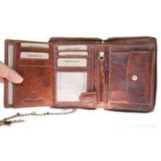 FLW Velká celokožená peněženka s 50 cm dlouhým kovovým řetězem a karabinkou