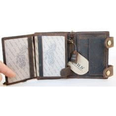 FLW Kožená peněženka s kamionem, se dvěma upínkami a 45 cm dlouhým kovovým řetězem a karabinkou s ochranou dat na kartách