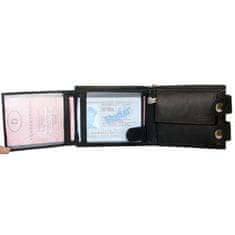 Černá celokožená motorkářská peněženka s 45 cm dlouhým řetězem a karabinkou s ochranou dat na kartách (RFID)