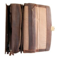 FLW Velká tmavě hnědá kožená pánská taška z pevné kůže s popruhem přes rameno na cesty i do práce