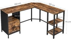 Artenat Rohový pracovní stůl Joan, 137 cm, hnědá / černá