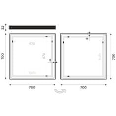 NIMCO Černé zrcadlo do koupelny s osvětlením čtvercové 70x70 cm, černý rám NIMCO ZPC 13077-90