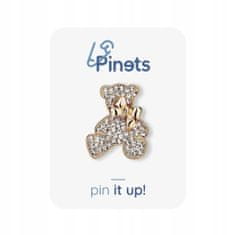 Pinets® Ozdobný špendlík zlatý medvídek s mašlí zdobený kubickou zirkonií