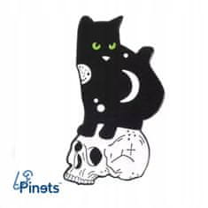 Pinets® Ozdobný špendlík měsíční černá kočka na bílé lebce