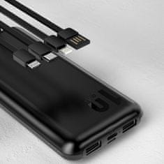 DUDAO K6Pro Power Bank 10000mAh 2x USB + kabel USB / USB-C / Lightning / Micro USB, černý