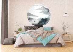 AG Design Horské jezero v mlze, kulatá samolepicí vliesová fototapeta do obývacího pokoje, ložnice, jídelny, kuchyně, 140x140