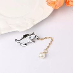 Pinets® Ozdobný špendlík bílá kočka s bílou perlou