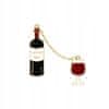 Ozdobný špendlík láhev vína se sklenkou na řetězu