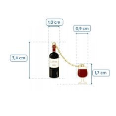 Pinets® Ozdobný špendlík láhev vína se sklenkou na řetězu