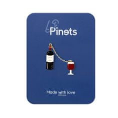 Pinets® Ozdobný špendlík láhev vína se sklenkou na řetězu