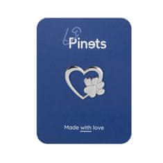 Pinets® Ozdobný špendlík stříbrné srdce s potiskem tlapky