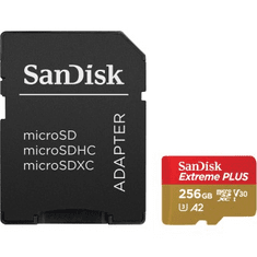 SanDisk Extreme PLUS microSDXC 256GB + SD Adapter 200MB/s and 140MB/s A2 C10 V30 UHS-I U3