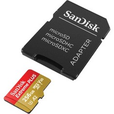 SanDisk Extreme PLUS microSDXC 256GB + SD Adapter 200MB/s and 140MB/s A2 C10 V30 UHS-I U3