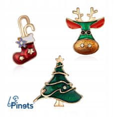 Pinets® Sada dvou špendlíků a brož vánoční ponožka, vánoční stromeček a sobi