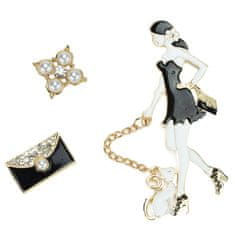 Pinets® Sada 3 kusů brož a ozdobný špendlík žena s kočkou, dámská kabelka, perla