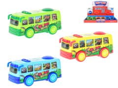 Autobus 12 cm na setrvačník pohybující se obrázky v oknech (zelená, žlutá, modrá)