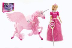 Teddies  Panenka Anlily princezna kloubová 30cm plast s jednorožcem 40cm s hůlkou 2 barvy v krabici 48x33x9cm