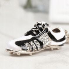 Pinets® Přívěsek na klíče stříbrná fotbalová bota s míčem s kubickou zirkonií