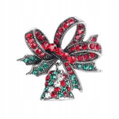 Pinets® Brož stříbrný vánoční zvonek s červenými a zelenými kubickými zirkony