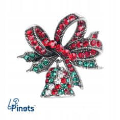 Pinets® Brož stříbrný vánoční zvonek s červenými a zelenými kubickými zirkony
