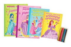 Foni Book  Omalovánky+aktivity/Maľovanky+aktivity Princezny/princezné 4ks +pastelky CZ+SK verze v sáčku 21x29cm
