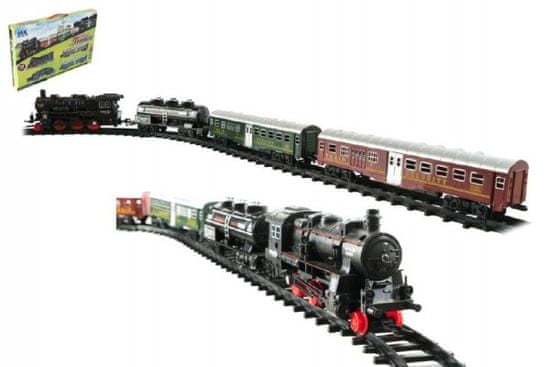 Teddies Vlak + 3 vagóny s kolejemi 24ks plast na baterie se světlem se zvukem
