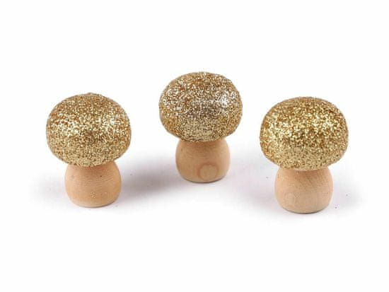 Kraftika 3ks zlatá dřevěné houby s glitry, ozdoby, kovová