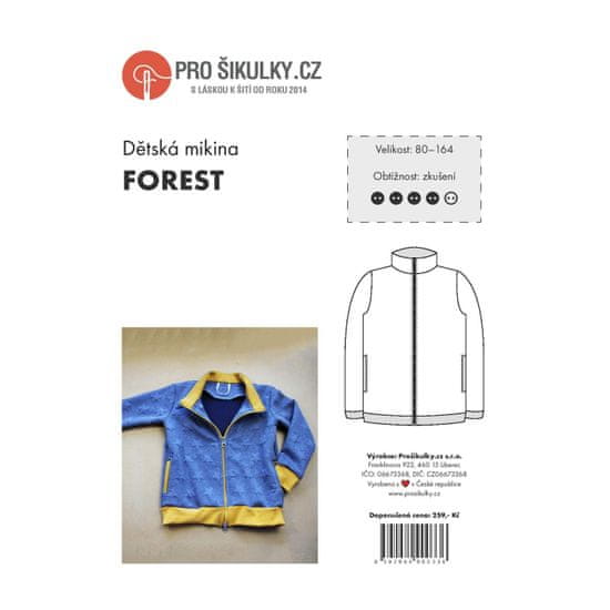Prošikulky Střih dětská mikina na zip FOREST | 80 - 164 - Česky