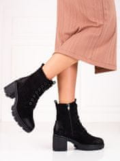 Amiatex Jedinečné černé kotníčkové boty dámské na širokém podpatku + Ponožky Gatta Calzino Strech, černé, 40
