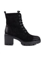 Amiatex Jedinečné černé kotníčkové boty dámské na širokém podpatku + Ponožky Gatta Calzino Strech, černé, 40