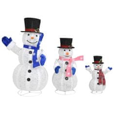Vidaxl Dekorativní vánoční rodinka sněhuláků s LED luxusní tkanina