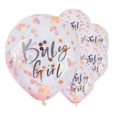 MojeParty Balónky s konfetami Baby Girl růžové 5 ks 30 cm