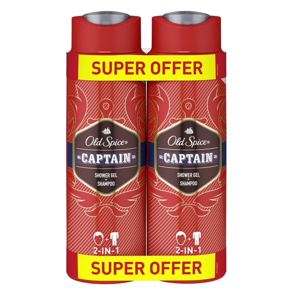 Levně Old Spice Captain Sprchový Gel A Šampon Pro Muže 2x400 ml
