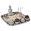 Atmosphera Sada svíček a vonných tyčinek s postavou buddhy, 24 x 23 cm, šedá.