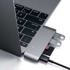 Satechi Type-C Pass-Through Adaptér Hub USB port pro Macbook 12 Tmavě šedá