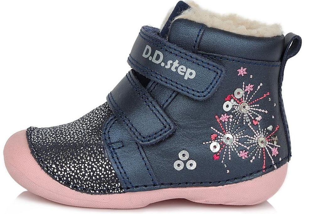 D-D-step dívčí zimní kožená kotníčková obuv W015-435A tmavě modrá 19