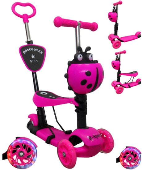 R-Sport Dětská tříkolová koloběžka H3 Růžová 5v1 s LED kolečky