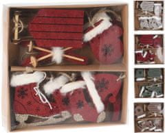 H & L Sada vánočních dekorací 10ks, červená, textil, dřevo 