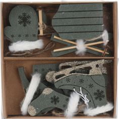 H & L Sada vánočních dekorací 10ks, zelená, textil, dřevo 