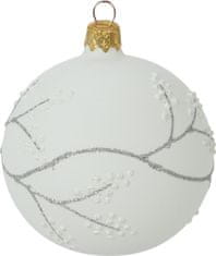 H & L Vánoční ozdoba koule 8cm, ledová bílá, stříbrná, větvičky