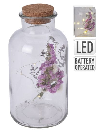H & L Dekorace lahev s květinou a LED osvětlením, korkové víko, svazek květů HC6701220