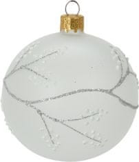 H & L Vánoční ozdoba koule 8cm, sněhová bílá, stříbrná, větvičky 