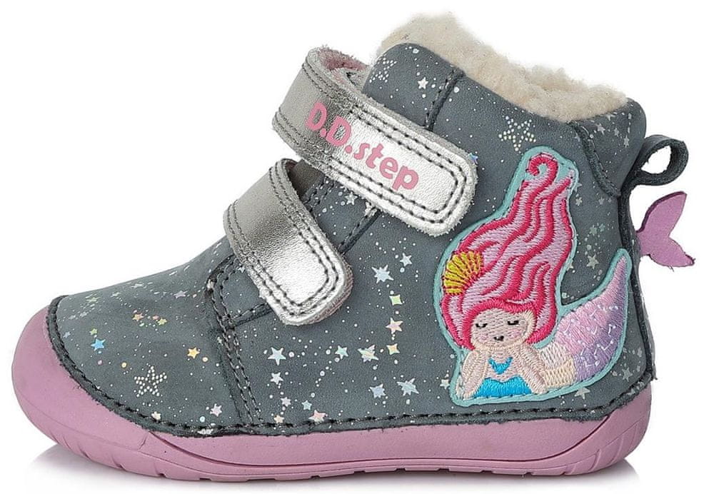 D-D-step dívčí zimní kožená kotníčková barefoot obuv W070-193 šedá 25